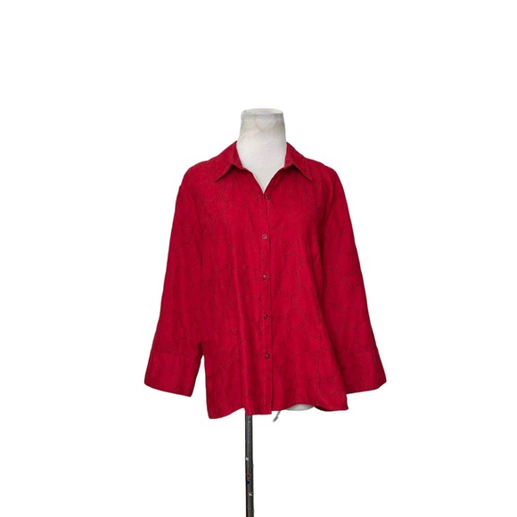 Sag Harbor red faux suede 3/4 sleeves button shirt size Large - Picture 6 of 7